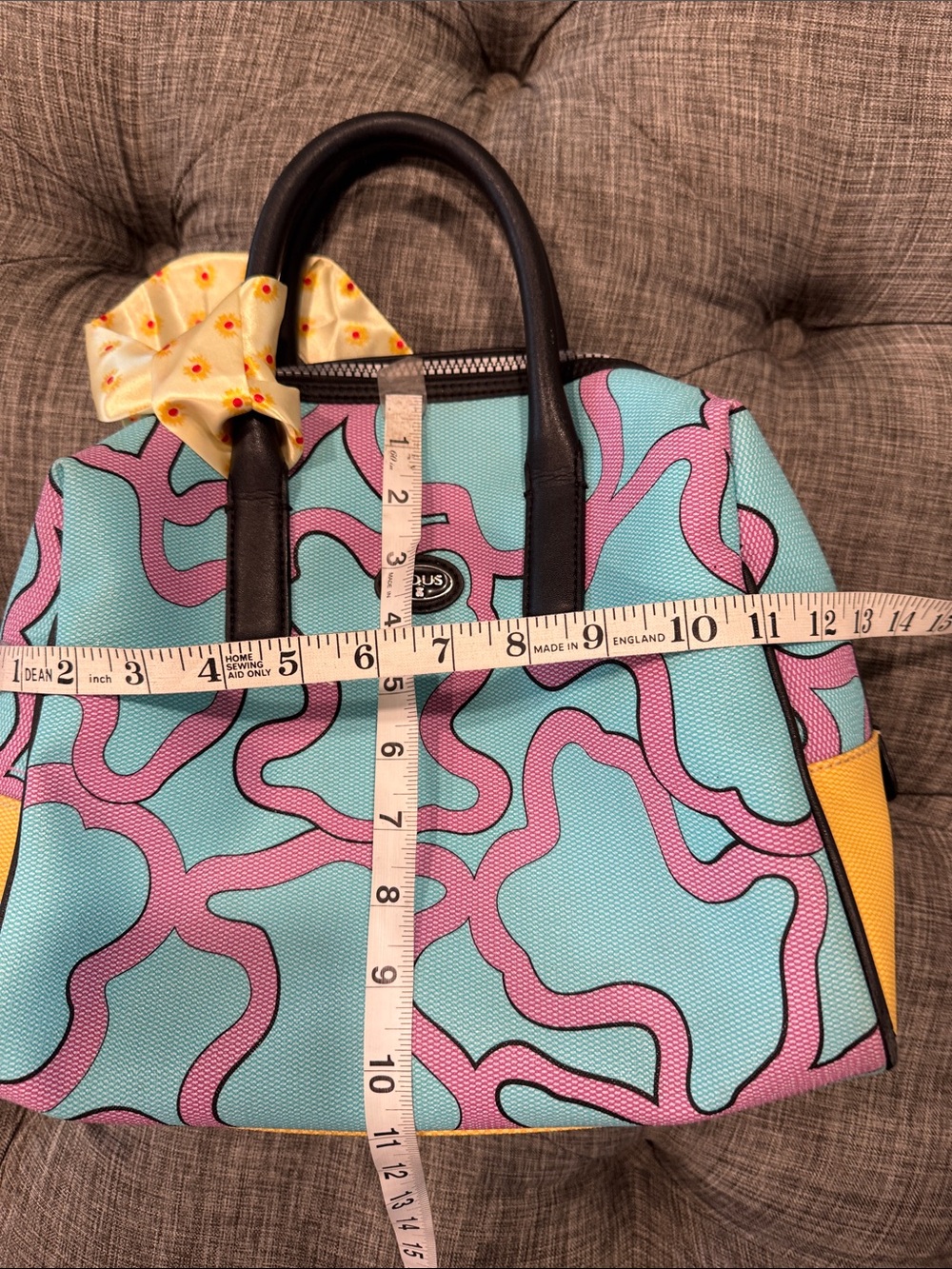 TOUS Bag Celeste Aqua Blue & Pink Patterned Satchel Bag - Picture 17 of 17